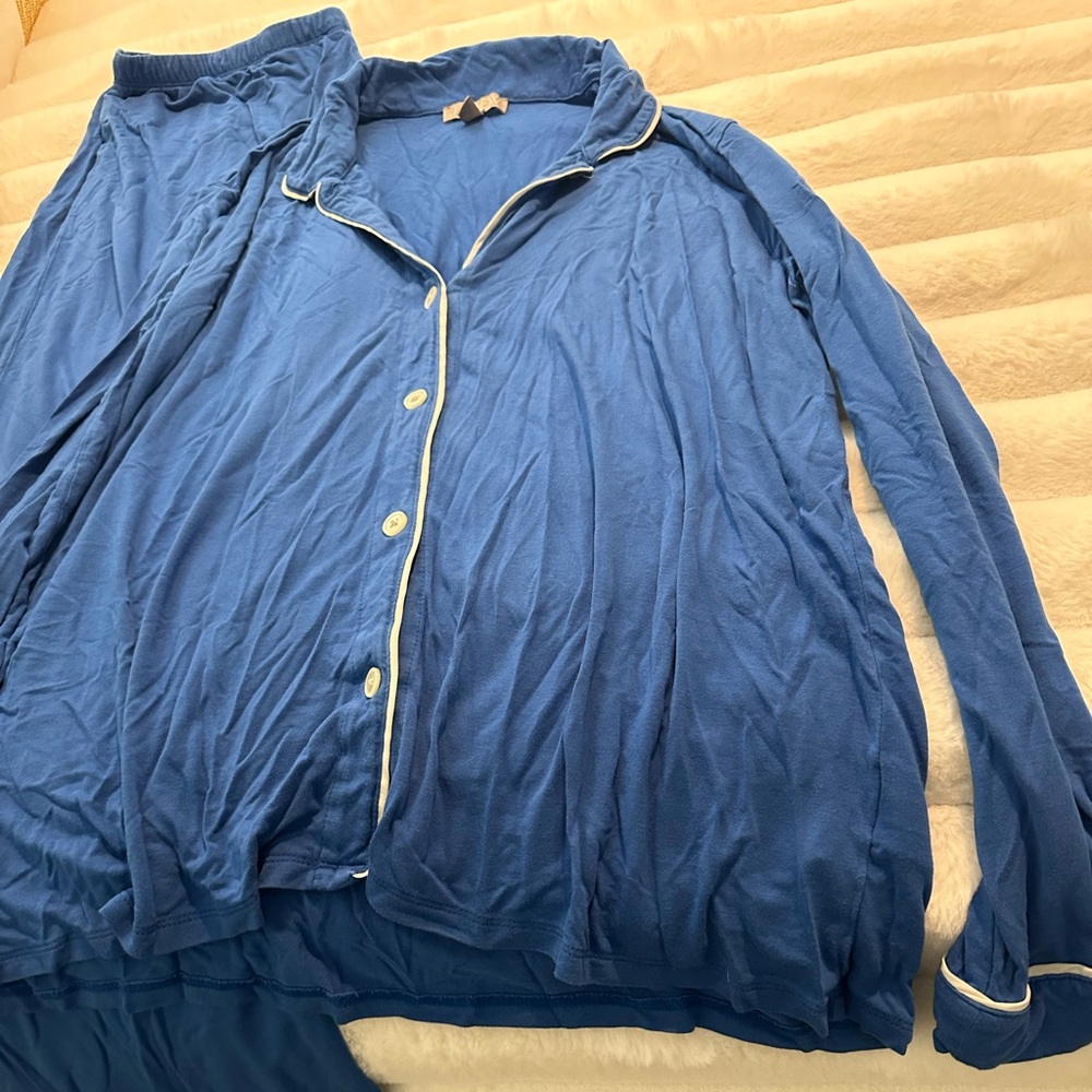 J. Crew Blue Pajama Set with White Trim